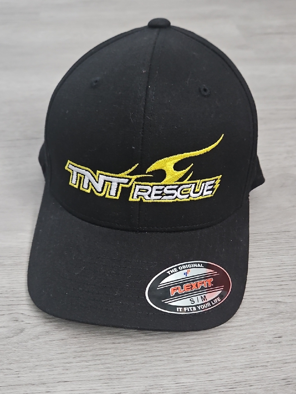 Black TNT Rescue STORM Lightening Bolt Embroidered Cap S/M FLEXFIT